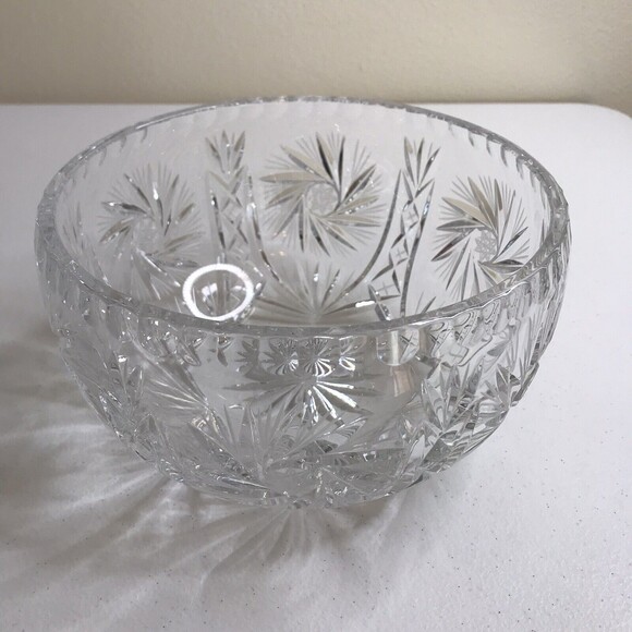 Vintage Brilliant Cut Crystal Centerpiece Serving Bowl Pinwheel Starburst Swirl - Picture 9 of 12